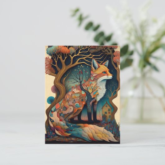 Whimsical Fox Woodland Fantasy Art Postkarte (Stehend Vorderseite)