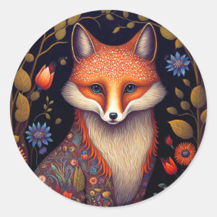 Whimsical Fox Woodland Fantasy Art Runder Aufkleber