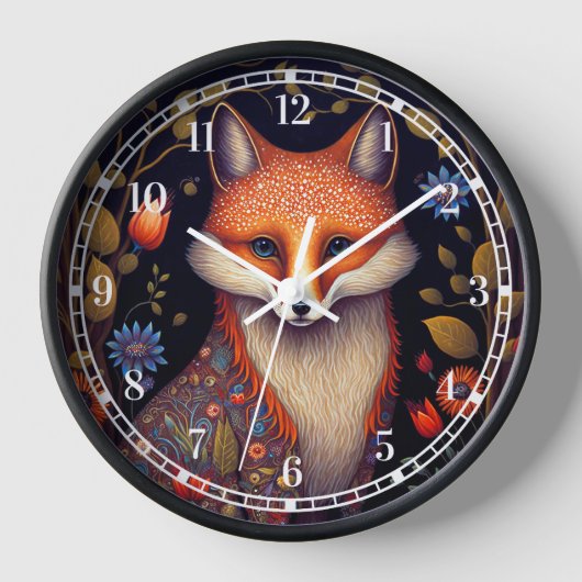 Whimsical Fox Woodland Fantasy Art Uhr (Vorderseite)