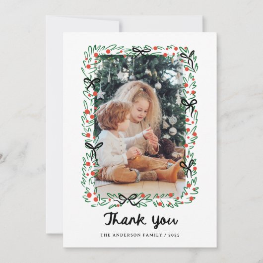 Whimsical Frame and Bow | Photo Christmas Dankeskarte (Vorderseite)