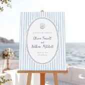Whimsical Frame Blue Stripes Wedding Welcome Sign Poster