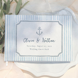 Whimsical Frame Retro Blaue Streifen Hochzeit Gästebuch