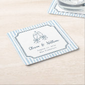 Whimsical Frame Retro Blue Stripes Wedding Rechteckiger Pappuntersetzer (angewinkelt)