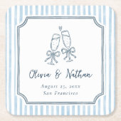 Whimsical Frame Retro Blue Stripes Wedding Rechteckiger Pappuntersetzer (Vorderseite)
