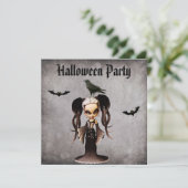 Whimsical Frankie Bride & Crow Damask Halloween Einladung (Stehend Vorderseite)