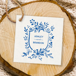 Whimsical Französisch Blau Botanischer Wappen Hoch Geschenkanhänger