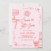 Whimsical Französisch Hand gezeichnet Rosa Rot 30. Einladung (Vorderseite)
