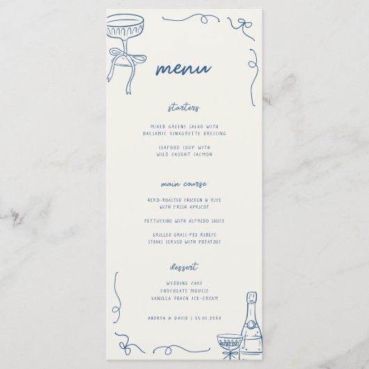 Whimsical Französisch Spaß Engagement Party oder H Menükarte (Vorderseite)