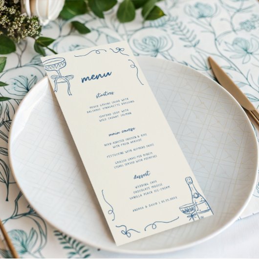 Whimsical Französisch Spaß Engagement Party oder H Menükarte