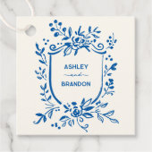 Whimsical French Blue Botanical Crest Wedding Geschenkanhänger (Vorderseite)