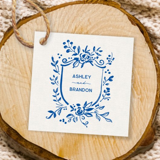 Whimsical French Blue Botanical Crest Wedding Geschenkanhänger