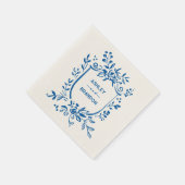 Whimsical French Blue Botanical Crest Wedding Serviette (Ecke)