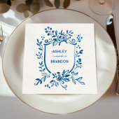 Whimsical French Blue Botanical Crest Wedding Serviette