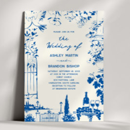 Whimsical French Blue Garden Pastoral Wedding Einladung