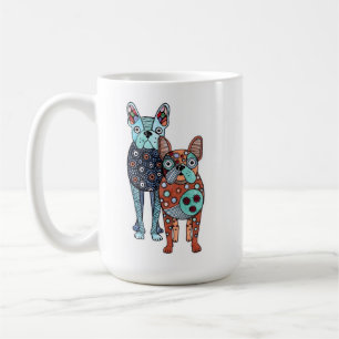 Whimsical French Bulldog Folk Art Doodle Keramik Kaffeetasse