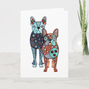 Whimsical French Bulldog Folk Art Doodle Klappkart Karte