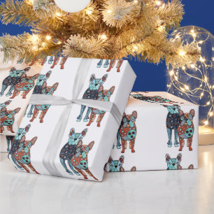 Whimsical French Bulldogs Folk Art Doodle Geschenk Geschenkpapier