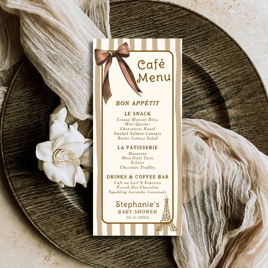 Whimsical French Coffee Shop Themed Paris Cafe  Menükarte