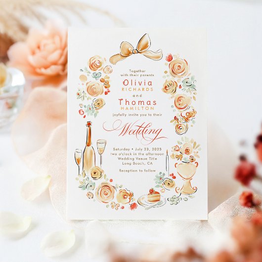 Whimsical French Floral Hand Drawn Fall Wedding Einladung