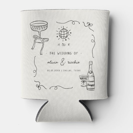 Whimsical French Fun Hand Drawing Gastgeschenk Hoc Dosenkühler (Vorderseite)