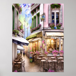 Whimsical French Street Cafe Poster, Aquarellfarbe Poster