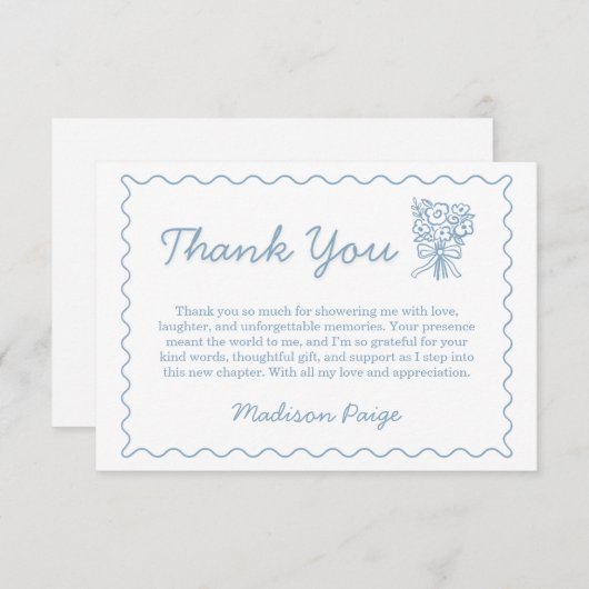 Whimsical Fresh off Market Blue Brautparty Dankeskarte (Vorne/Hinten)