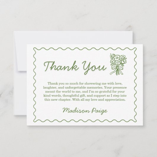 Whimsical Fresh off Market Green Brautparty Dankeskarte (Vorderseite)