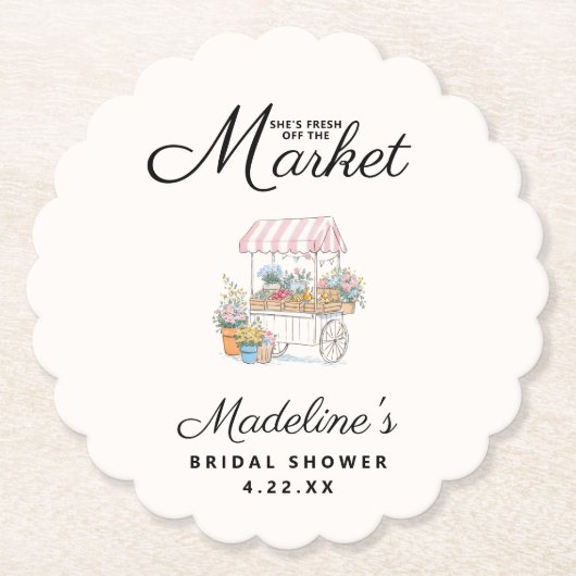 Whimsical Fresh-Off-The-Market-Brautjunggesellenab Untersetzer (Vorderseite)