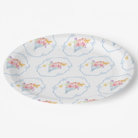 Whimsical Fresh Off The Market Brautparty Pappteller (Schrägansicht)