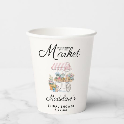 Whimsical Fresh-Off-The-Market-Junggesellinnenabsc Pappbecher (Vorderseite)