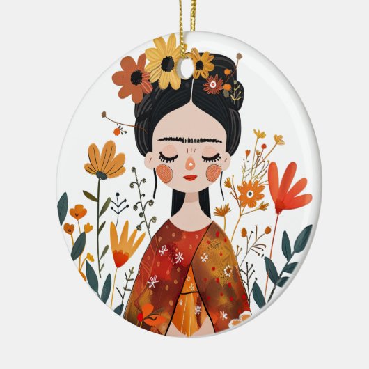 Whimsical Frida Kahlo mit individuellem Foto Keramik Ornament (Links)