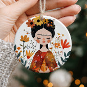 Whimsical Frida Kahlo mit individuellem Foto Keramik Ornament