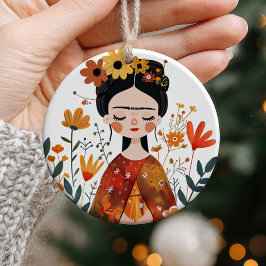 Whimsical Frida Kahlo mit individuellem Foto Keramik Ornament