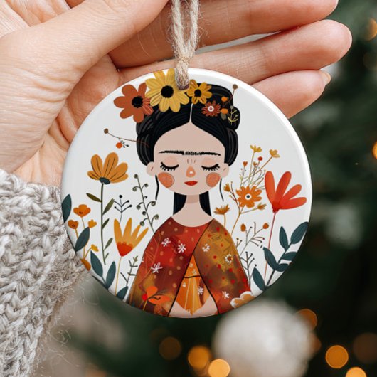 Whimsical Frida Kahlo mit individuellem Foto Keramik Ornament