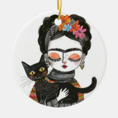 Whimsical Frida Kahlo with Her Cat Name& Photo Keramik Ornament (Vorne)