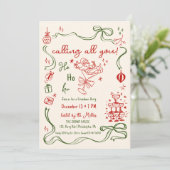 whimsical Friendmas Party Santa Cocktail Ankündigung (Stehend Vorderseite)