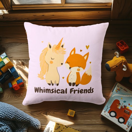 Whimsical Friends Unicorn & Fox | Magisches Tier Kissen