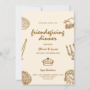 Whimsical Friendsgiving-Kritzelzeichnung Abendesse Einladung