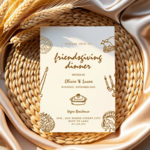 Whimsical Friendsgiving-Kritzelzeichnung Abendesse Einladung