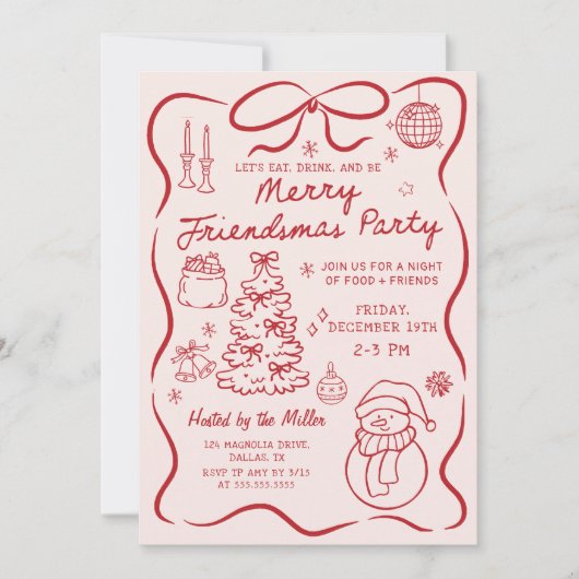 Whimsical Friendsmas Christmas Party Invitation Einladung (Vorderseite)