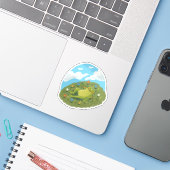 Whimsical Frog Chilling On The Hill Illustration Aufkleber (Laptop mit iPhone)