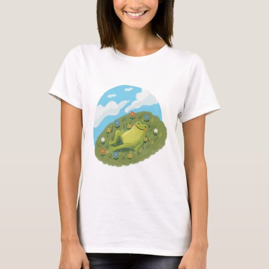 Whimsical Frog Chilling On The Hill Illustration T-Shirt (Vorderseite)