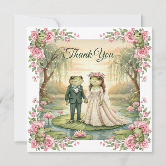 Whimsical Frog Couple Wedding Thank You Card Dankeskarte (Vorderseite)