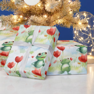 Whimsical Frog Herzblasen Geschenkpapier