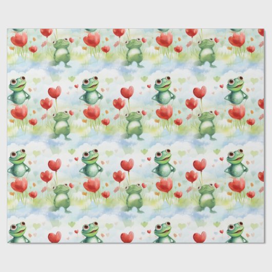 Whimsical Frog Herzblasen Geschenkpapier (Flach)