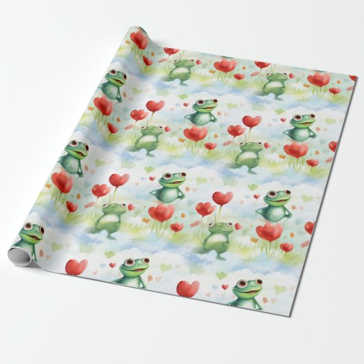 Whimsical Frog Herzblasen Geschenkpapier (Ungerollt)