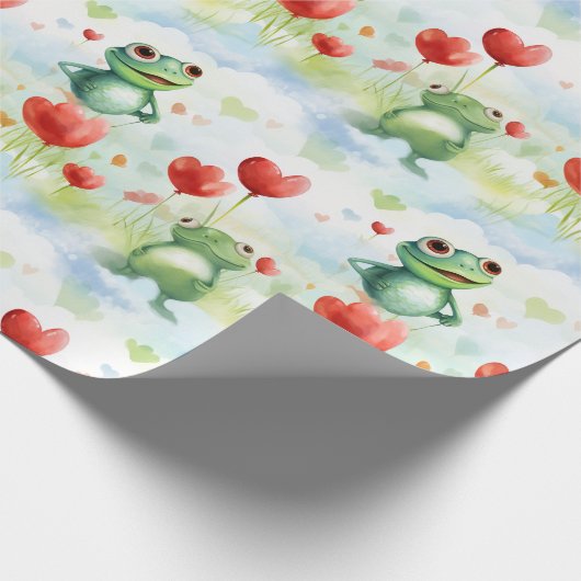 Whimsical Frog Herzblasen Geschenkpapier (Ecke)