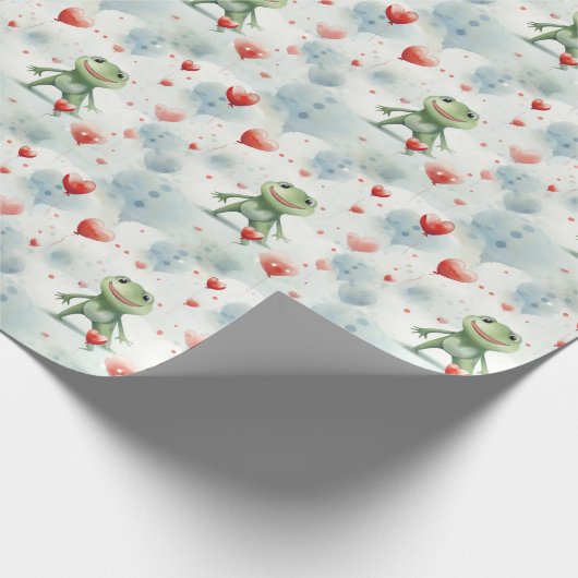 Whimsical Frog Herzblasen Geschenkpapier (Ecke)