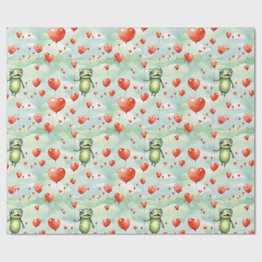 Whimsical Frog Menge Herzblasen Geschenkpapier (Flach)