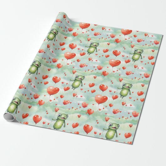 Whimsical Frog Menge Herzblasen Geschenkpapier (Ungerollt)